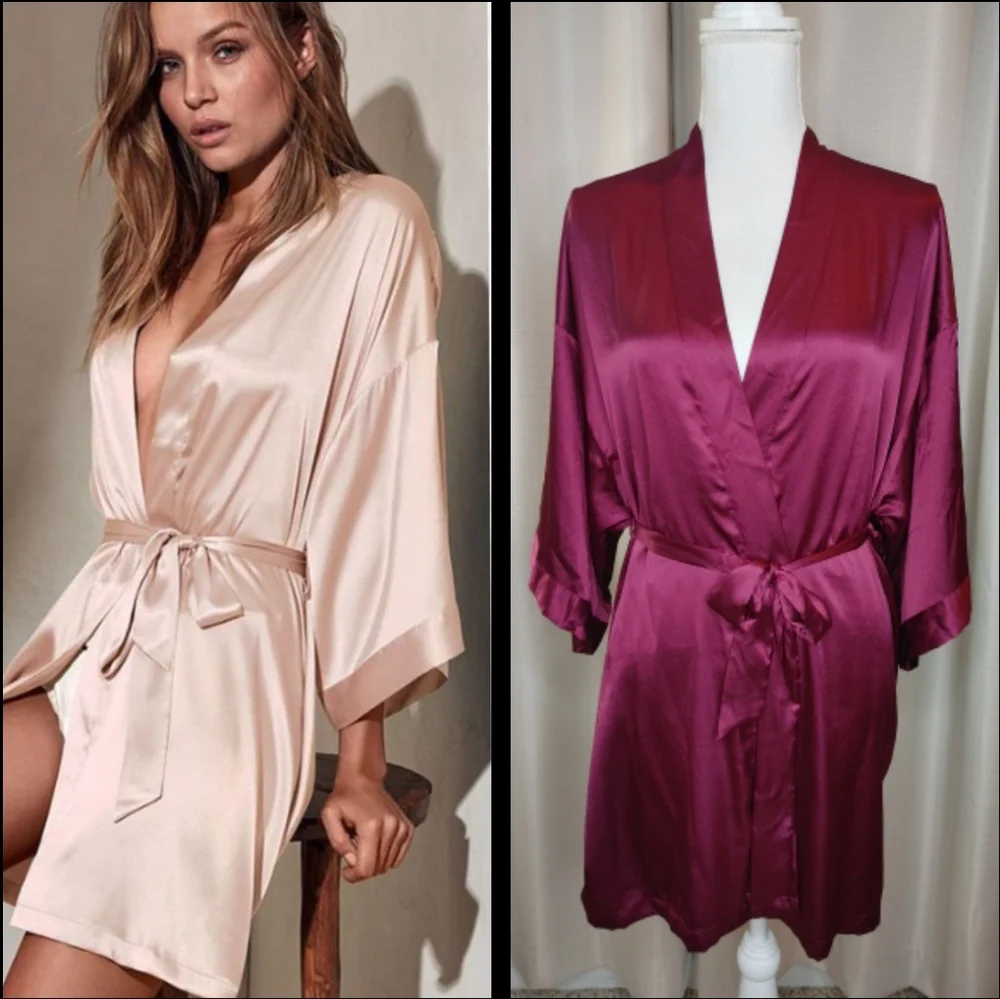 Victoria's Secret Very Sexy Short Satin Kimono Robe, Wine M/L - Picture 1 of 11